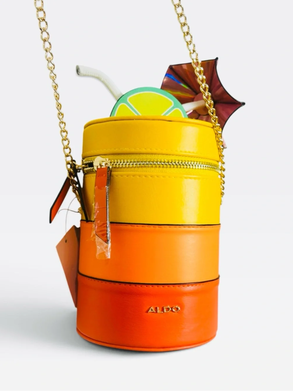 ALDO Kelliwith Cocktail Drink Chain Crossbody Zip Bag Purse
